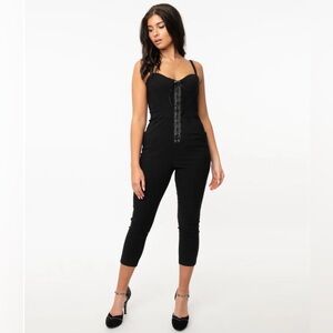 NWT L Unique Vintage Black Lace-up Jumpsuit